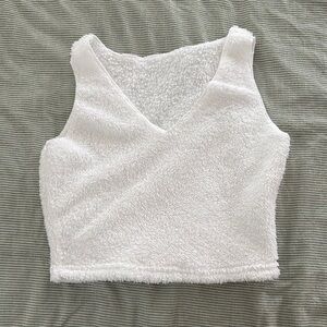 White Fuzzy V-Neck Women's Top